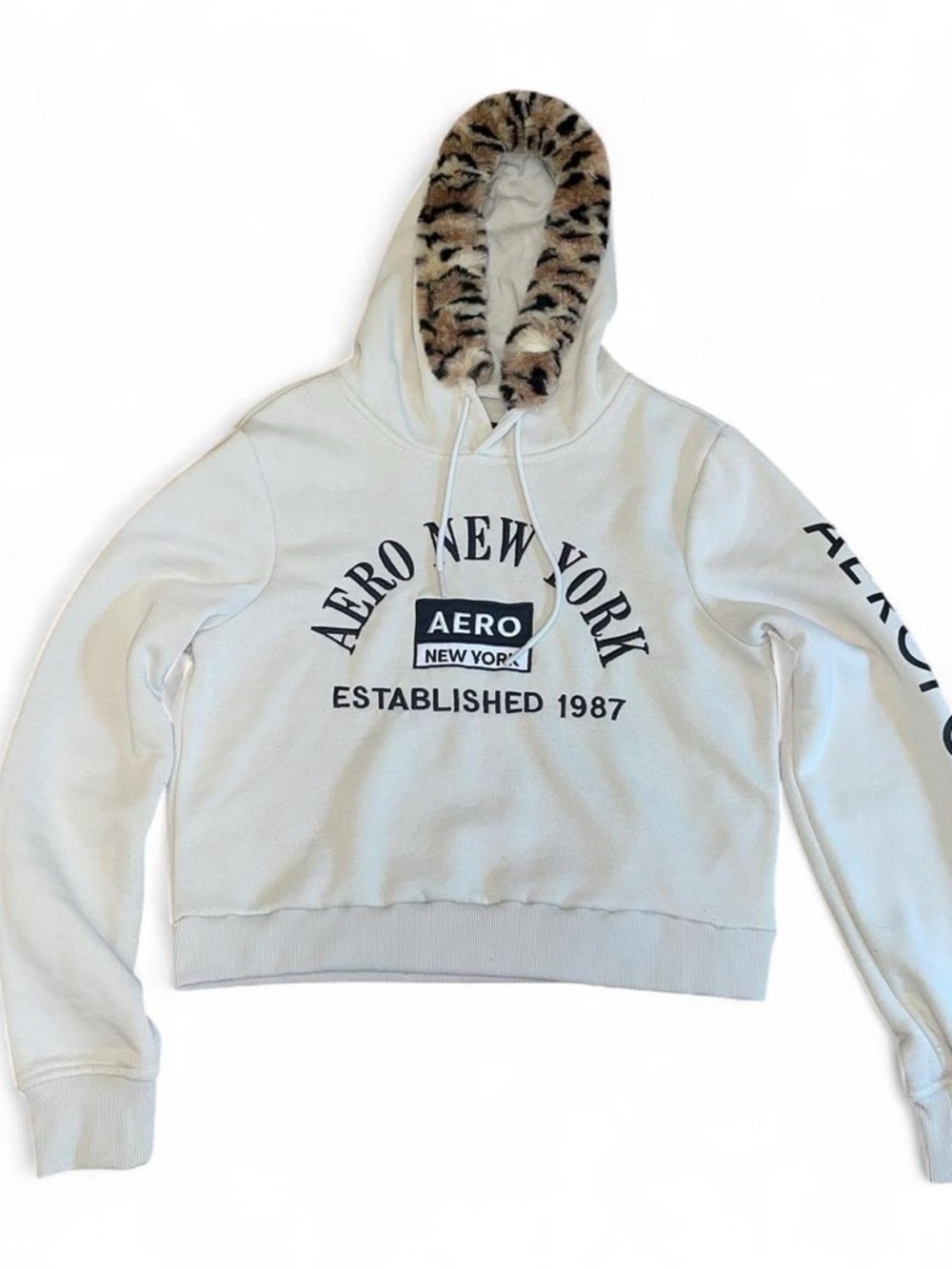 Aeropostale Cream Hoodie with Leopard-Trim Hood
